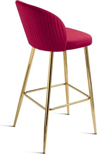 Sgabello in velluto Rosso con struttura in metallo Oro MEGAN 2 pezzi