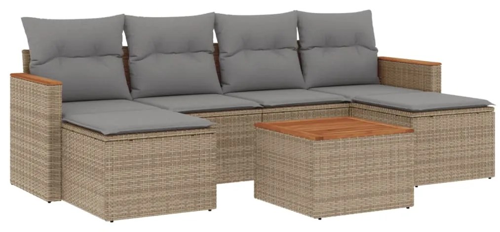 Set Divani da Giardino 7 pz con Cuscini Beige in Polyrattan