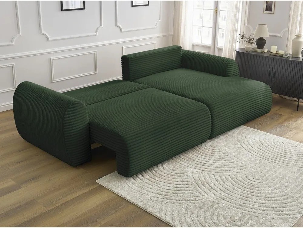 Divano angolare in verde scuro allungabile (con penisola a destra) con rivestimento in velluto a coste Lucien – Bobochic Paris