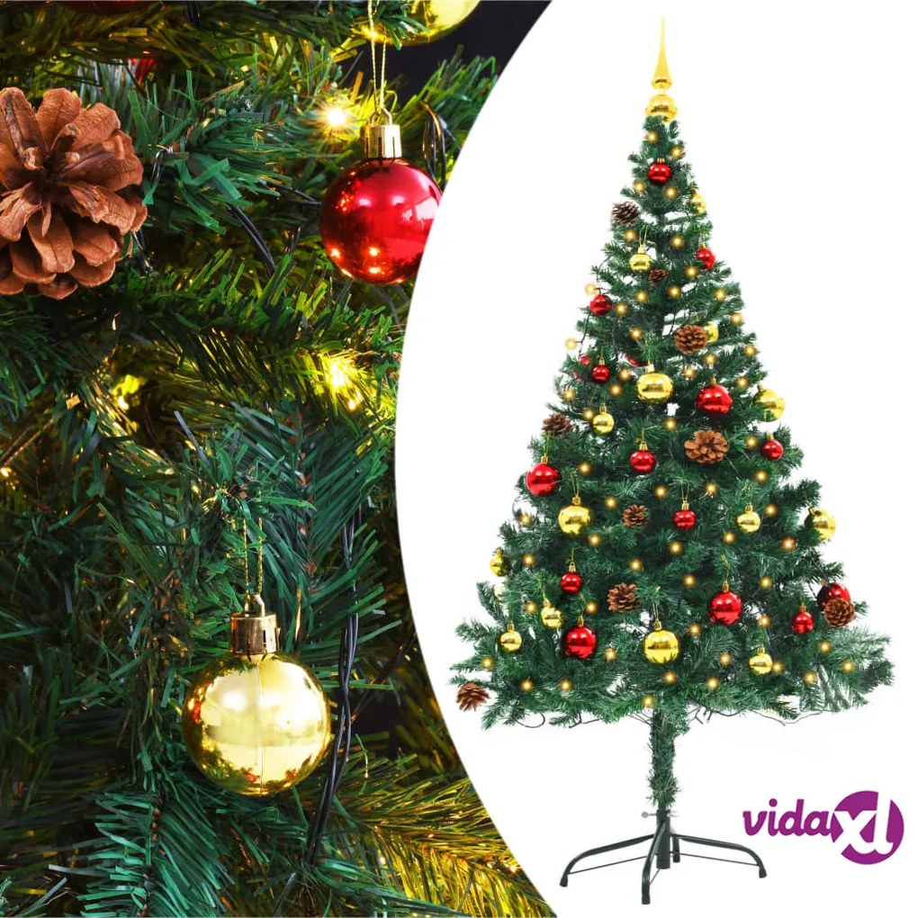 vidaXL Albero di Natale Artificiale con Palline e LED Verde 150 cm