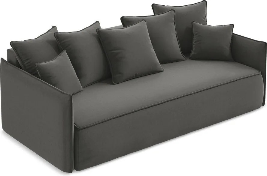 Divano grigio scuro allungabile/con contenitore con rivestimento in velluto 225 cm Hula – Makamii