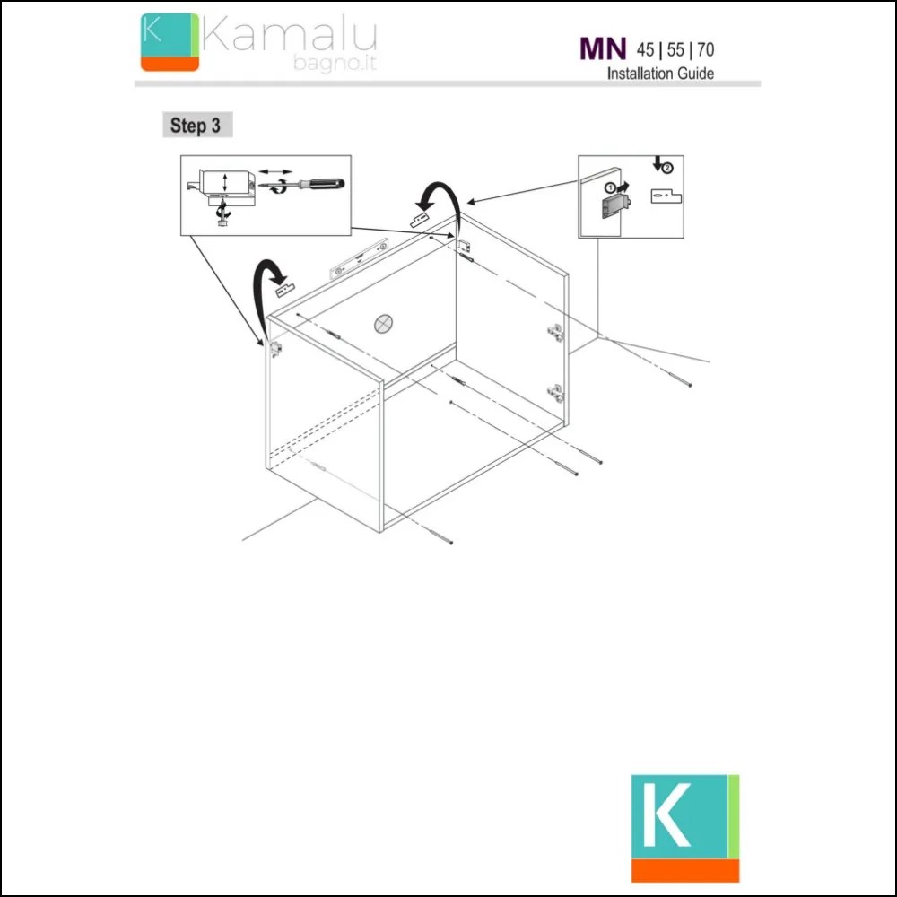 Mobile bagno 55 cm sospeso con un'anta e lavabo incasso MN-55A - KAMALU