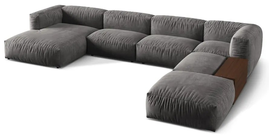 Divano angolare componibile grigio (con penisola a destra/a U) con rivestimento in velluto Martina – Micadoni