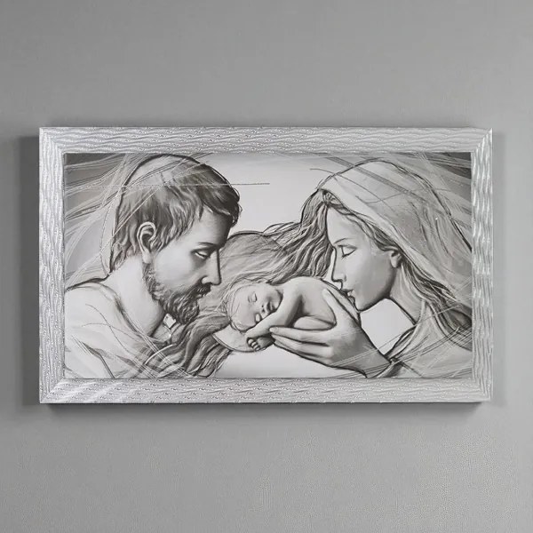 Quadro su tela moderno 72X132 cm tema Sacra Famiglia con cornice in legno decorata