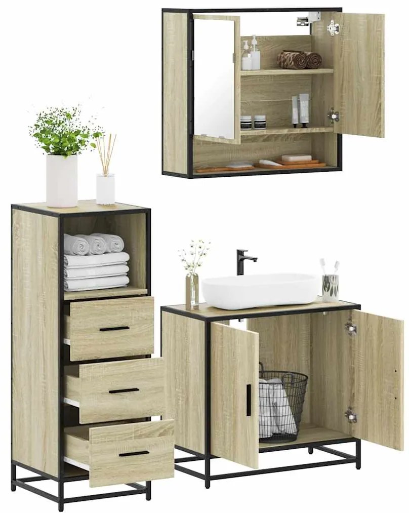Set Mobili Da Bagno 3 Pz Rovere Sonoma İn Legno Multistrato /