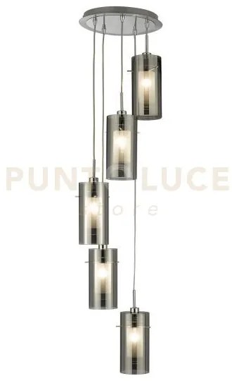 Duo i 5lt pendant - metallo argentato satinato e vetro fumé