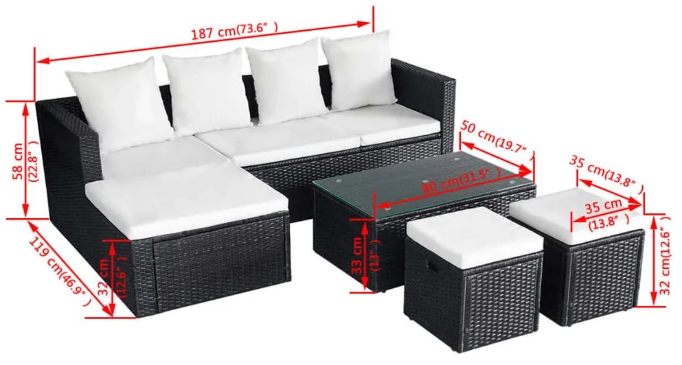 Set Divani da Giardino 4 pz con Cuscini in Polyrattan Nero