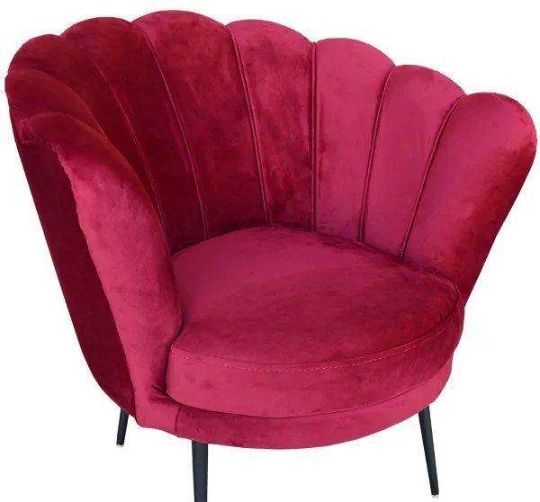 Poltrona in velluto Bordeaux - modello conchiglia e gambe metallo nero