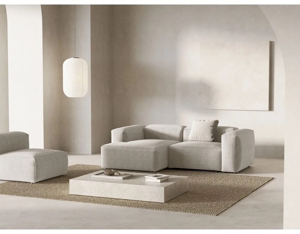 Divano angolare beige (con penisola a sinistra/con chaise lounge) con rivestimento in velluto a coste Bergamo – Cosmopolitan Design