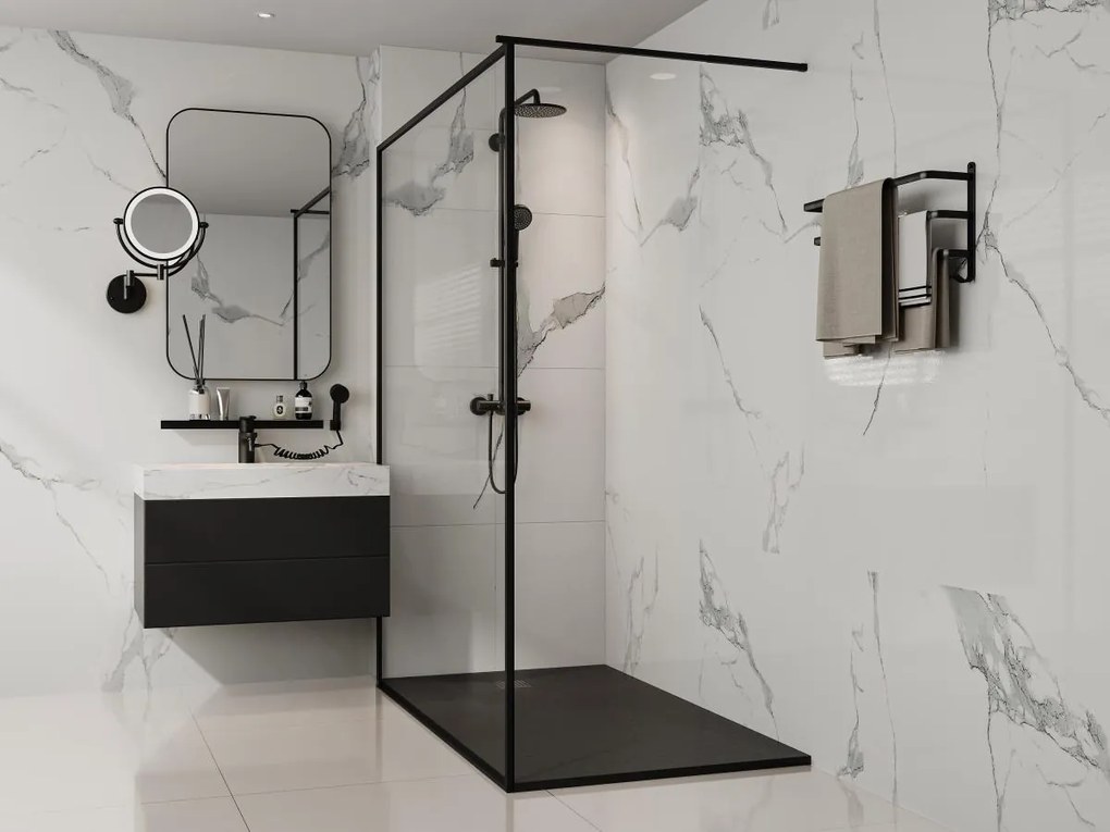 Piatto per doccia da posare o da a incasso 160 x 90 cm in Resina con sifone Nero - MIRNOSA