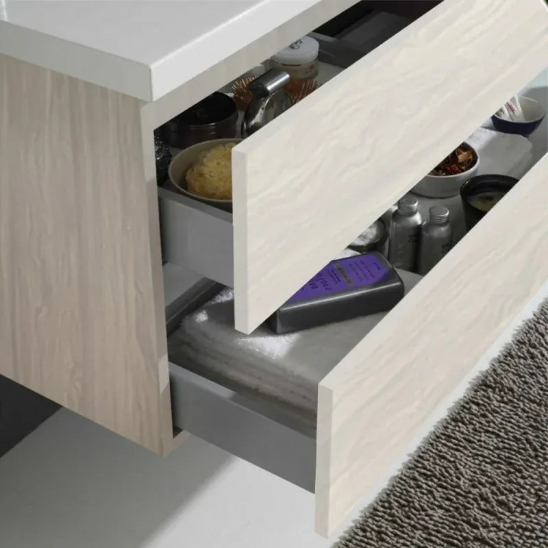 Mobile bagno sospeso rovere grigio 80 cm lavabo e specchiera LED Easy