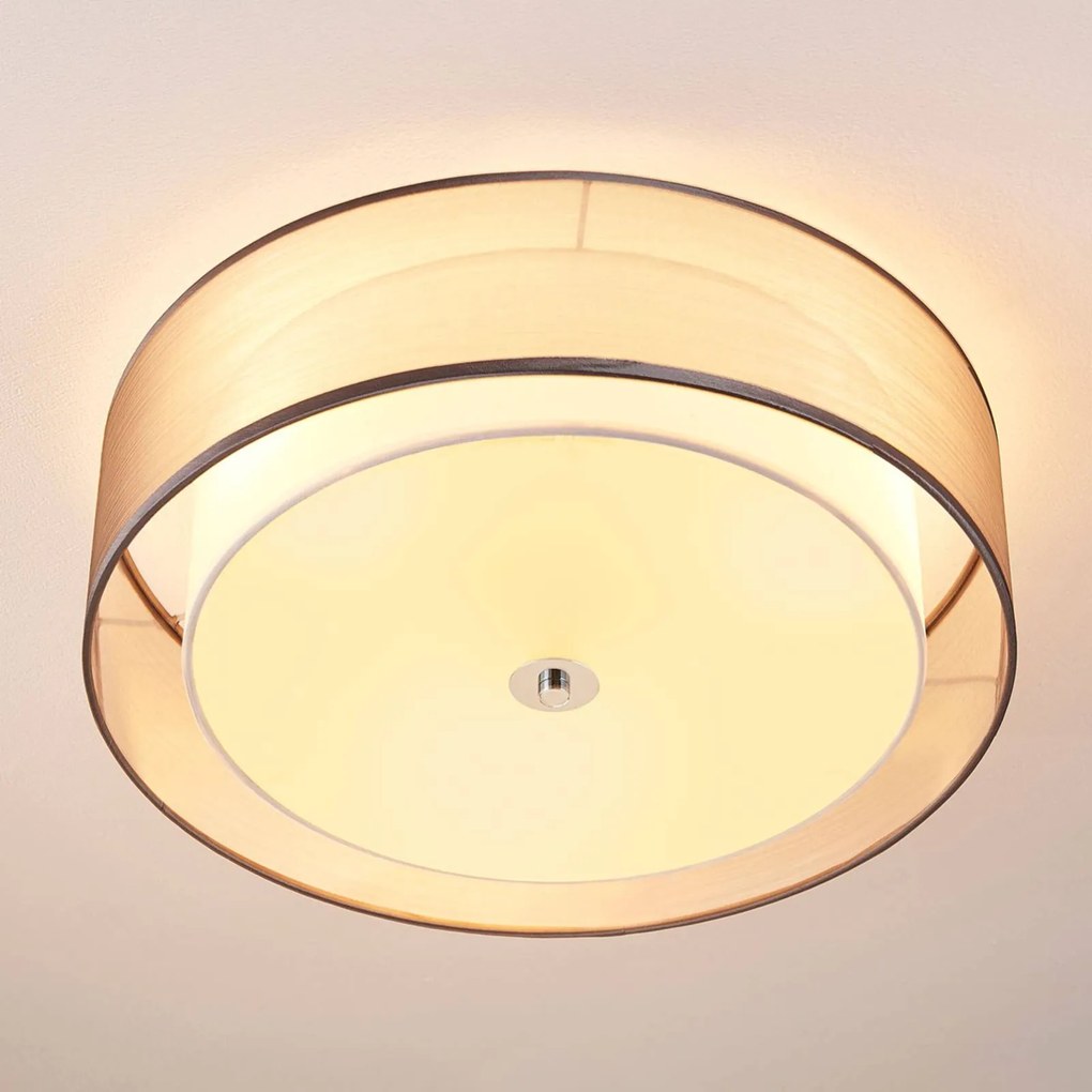 Lampada da soffitto in tessuto Lindby Tobia, Ø 50 cm, grigio, tessuto