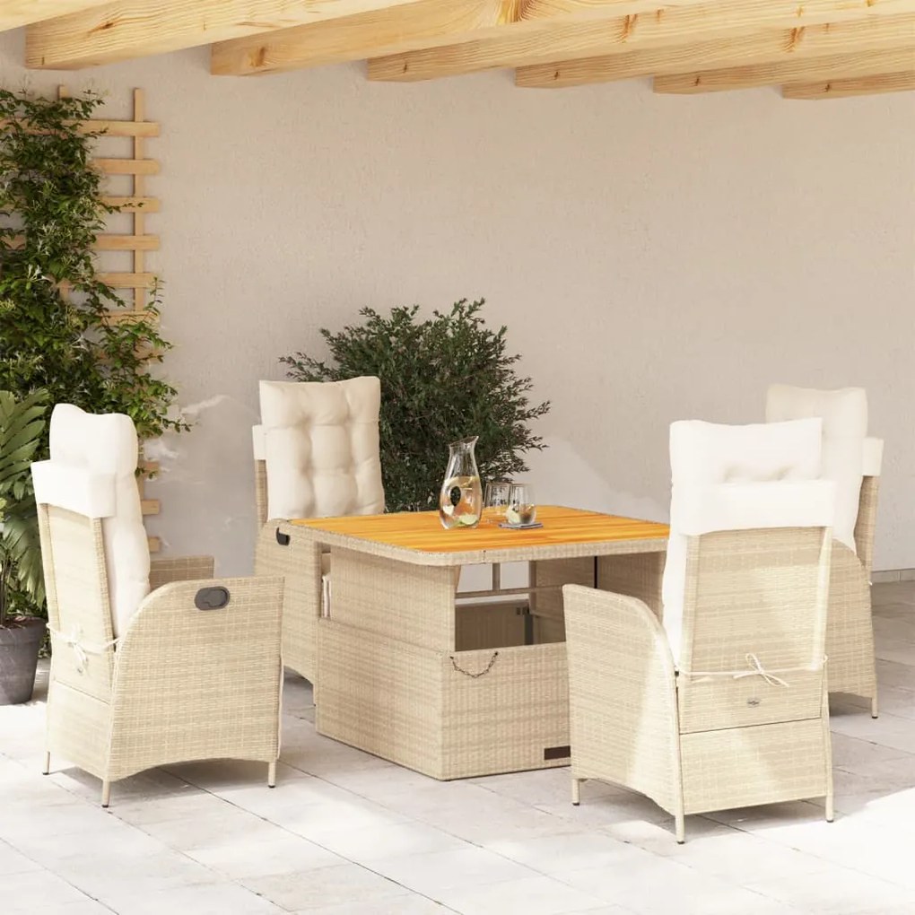 Set Da Pranzo Da Giardino 5 Pz Con Cuscini Beige İn Polyrattan /