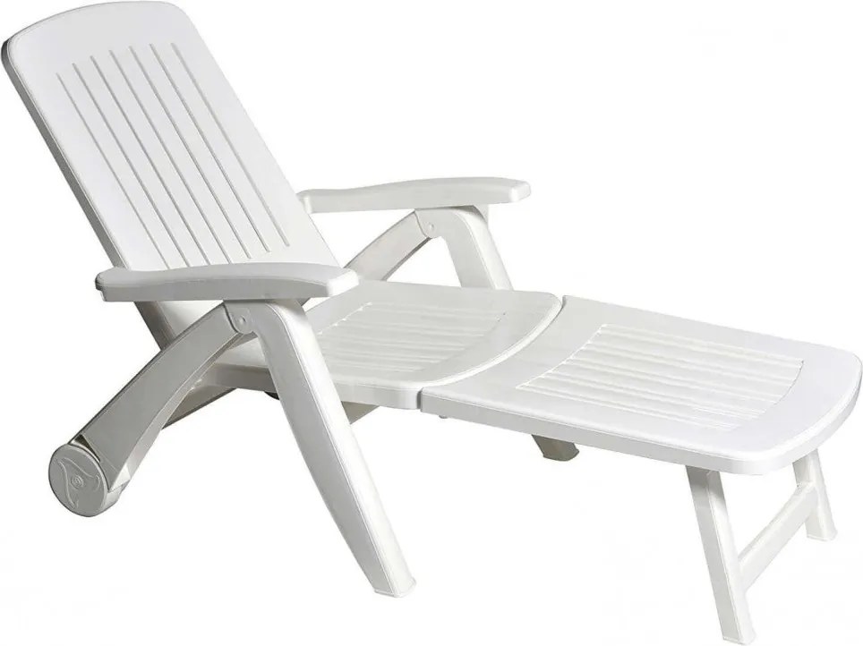 Lettino Prendisole da Giardino Cancun con Ruote 72x190x60 h cm in Plastica Bianco...