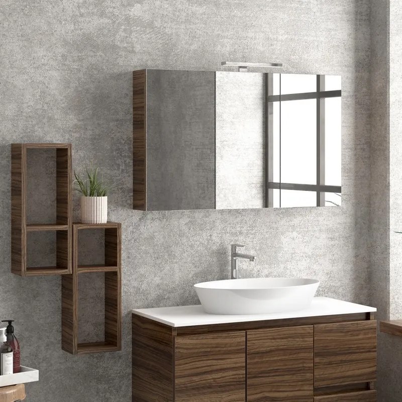 Composizione bagno sospesa 100cm: mobile, specchio e due pensili TOD-100C - KAMALU