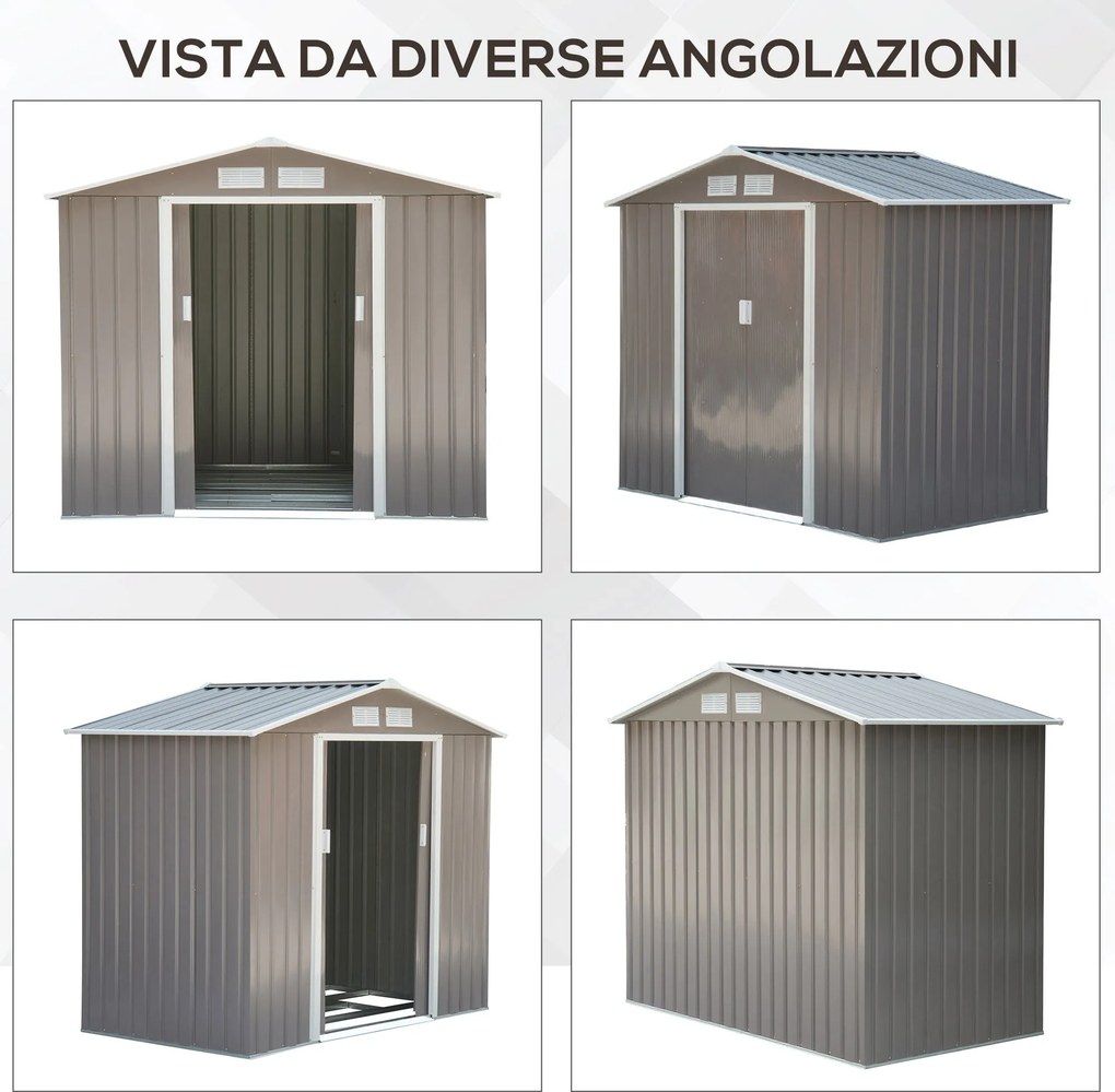 Casetta Box da Giardino in Lamiera Grigio 213x127x185 cm...
