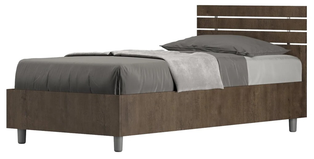 Letto singolo 80x200 testata dritta con doghe Ankel, Noce / Contenitore