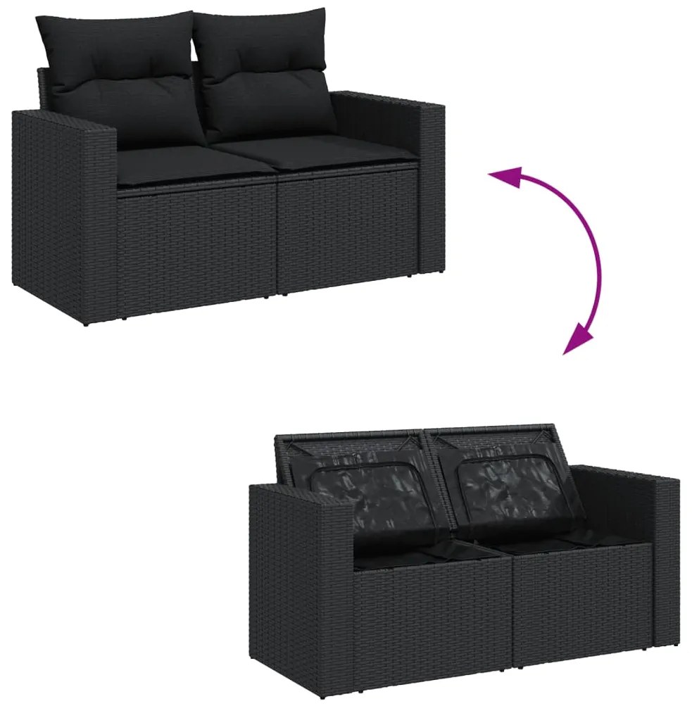 Set divani da giardino 10pz con cuscini in polyrattan nero