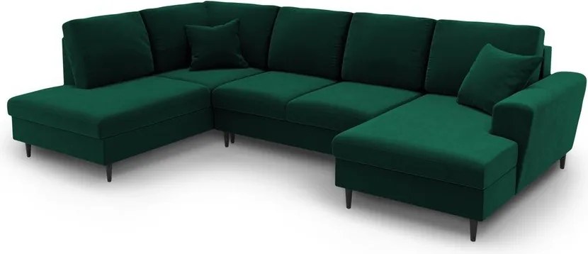 Divano angolare verde allungabile e con contenitore (con penisola a sinistra/a U) con rivestimento in velluto Kyoto – Cosmopolitan Design