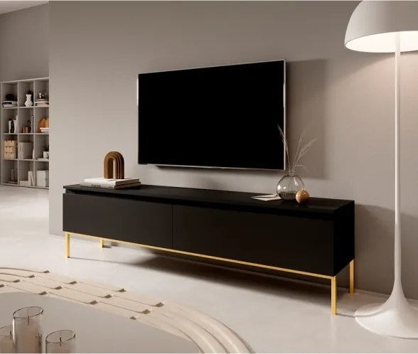Mobile TV Da Terra 175 Cm 2 Ante Nero Piedini Oro Lume