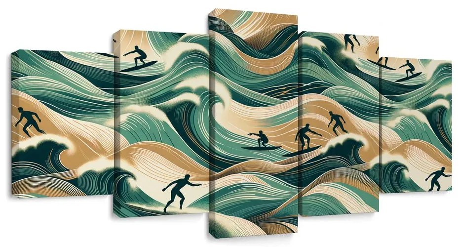 Quadri 5 pezzi – Onde del mare e surf