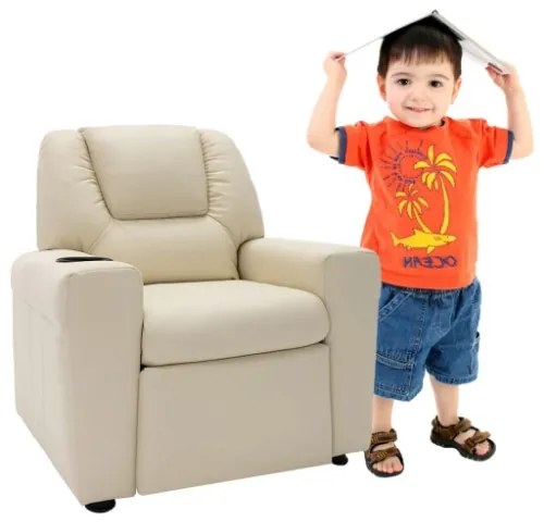 Poltrona Reclinabile per Bambini in Similpelle Bianco Crema