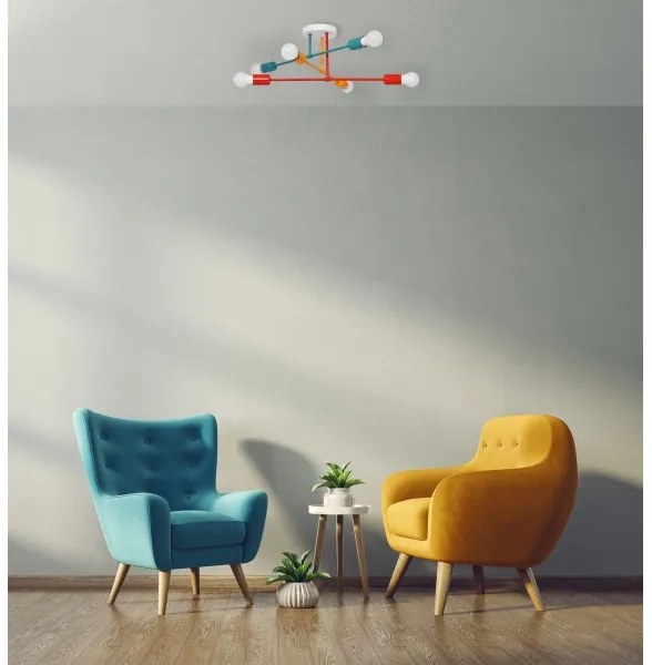 Lampadario a plafone CAMBRIDGE 6xE27/20W/230V blu/rosso/arancione