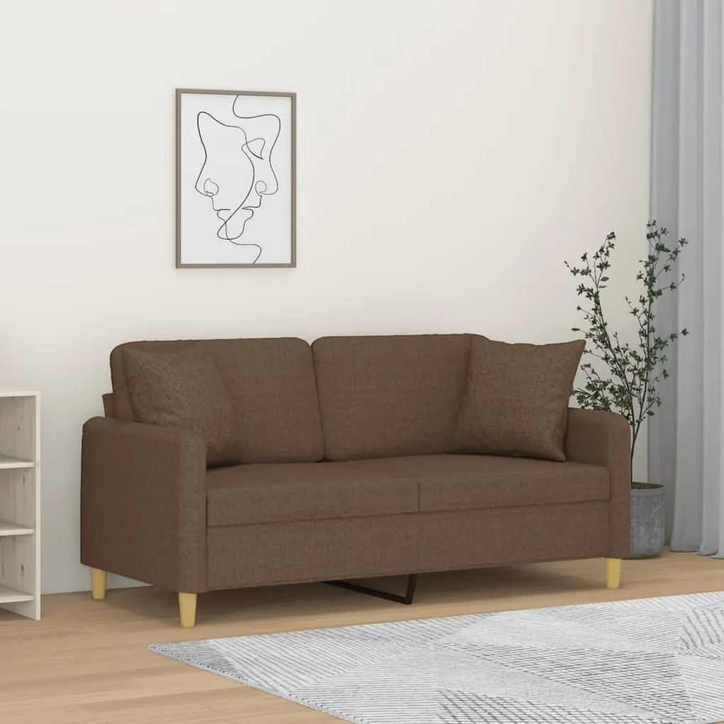 Divano A 2 Posti Con Cuscini Marrone 140 Cm İn Tessuto /