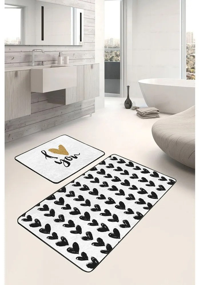 Tappetini da bagno bianco-nero in set da 2 100x60 cm - Minimalist Home World
