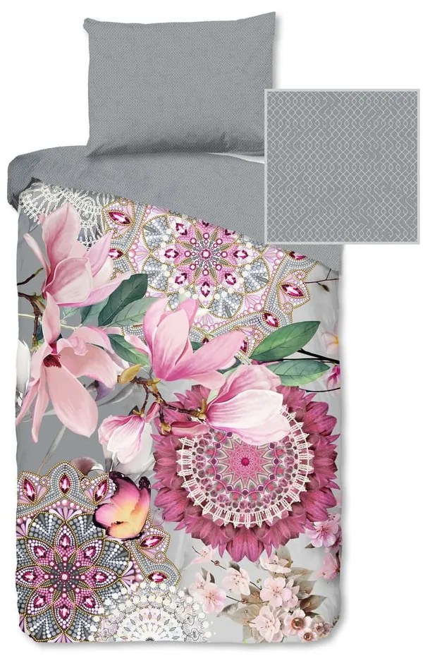 Biancheria da letto singola in flanella rosa e grigia 140x200 cm - HIP