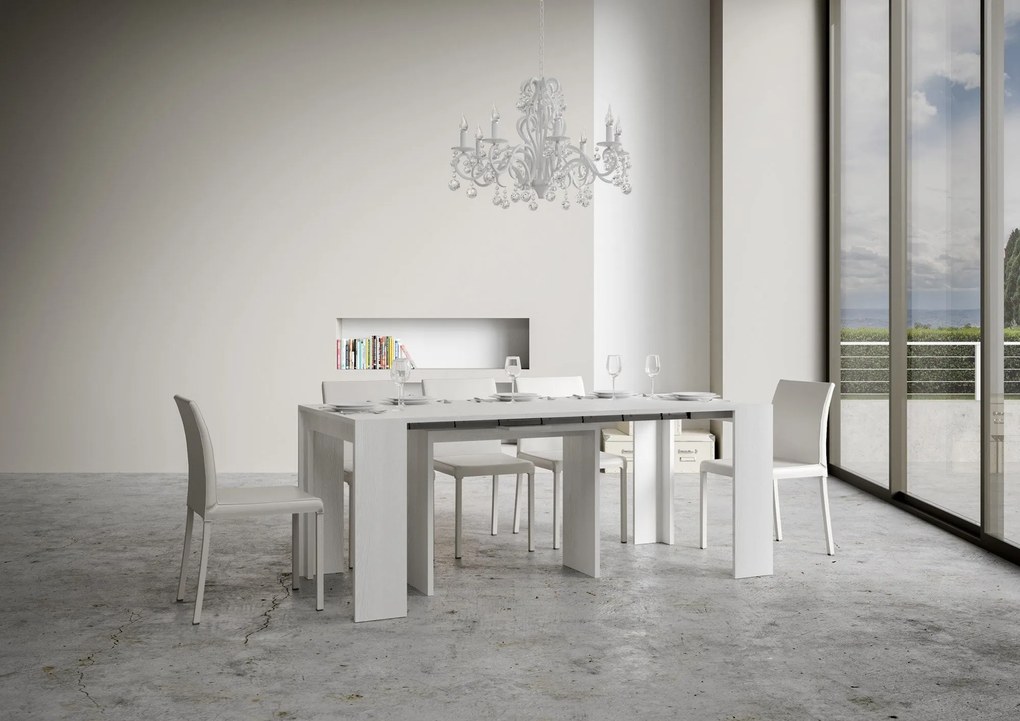 Consolle Allungabile Elegante Mia con Varie Dimensioni, 90x42/302 / BIANCO FRASSINO