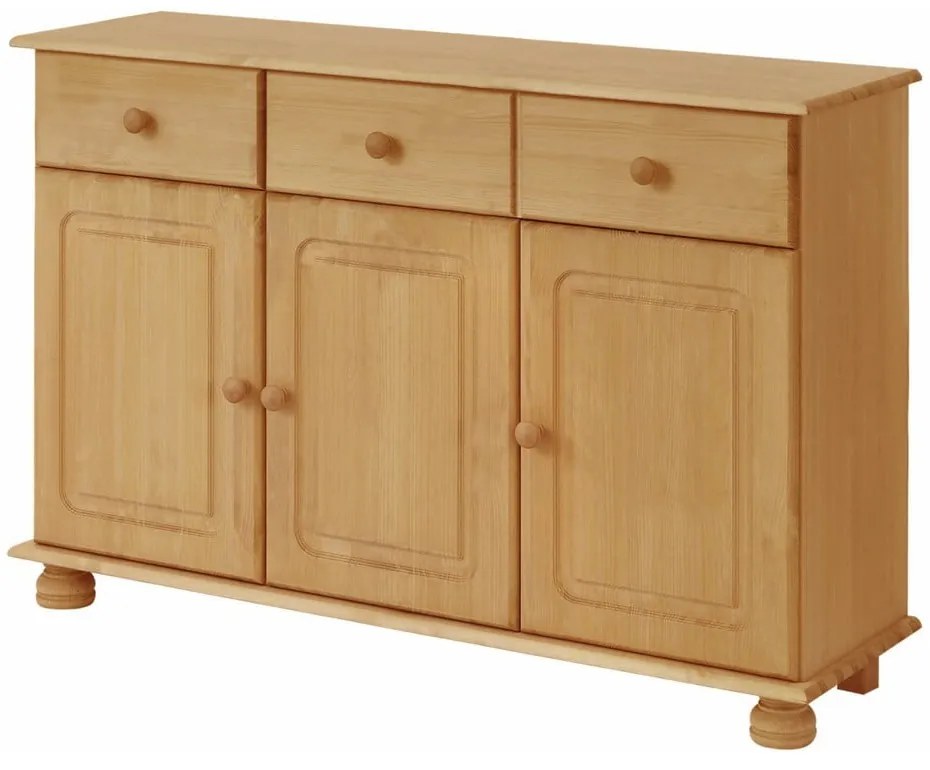 Cassettiera marrone a tre ante in legno di pino massiccio Ella - Støraa