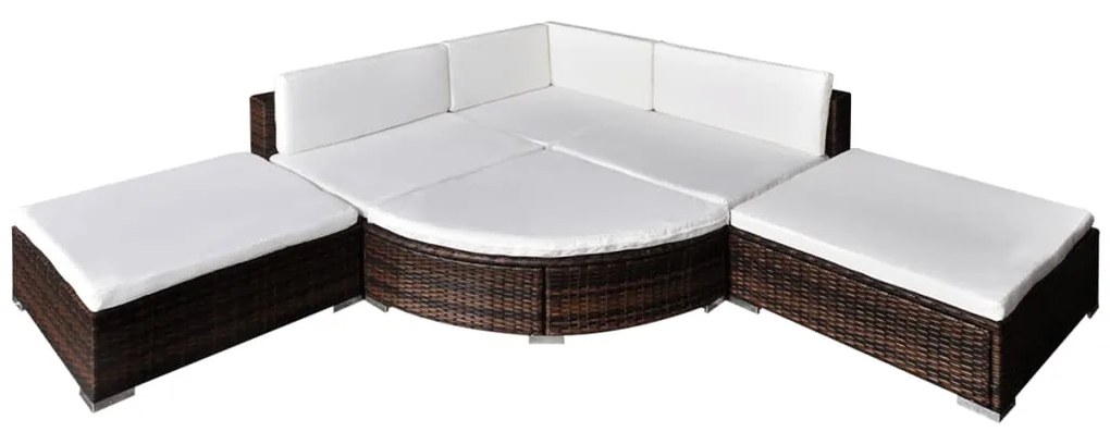 Set divani da giardino 6 pz con cuscini in polyrattan marrone