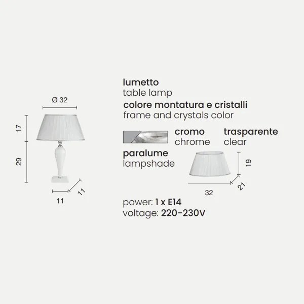 Lampada da tavolo RAVEL modello PICCOLO in vetro lavorato a mano CROMO