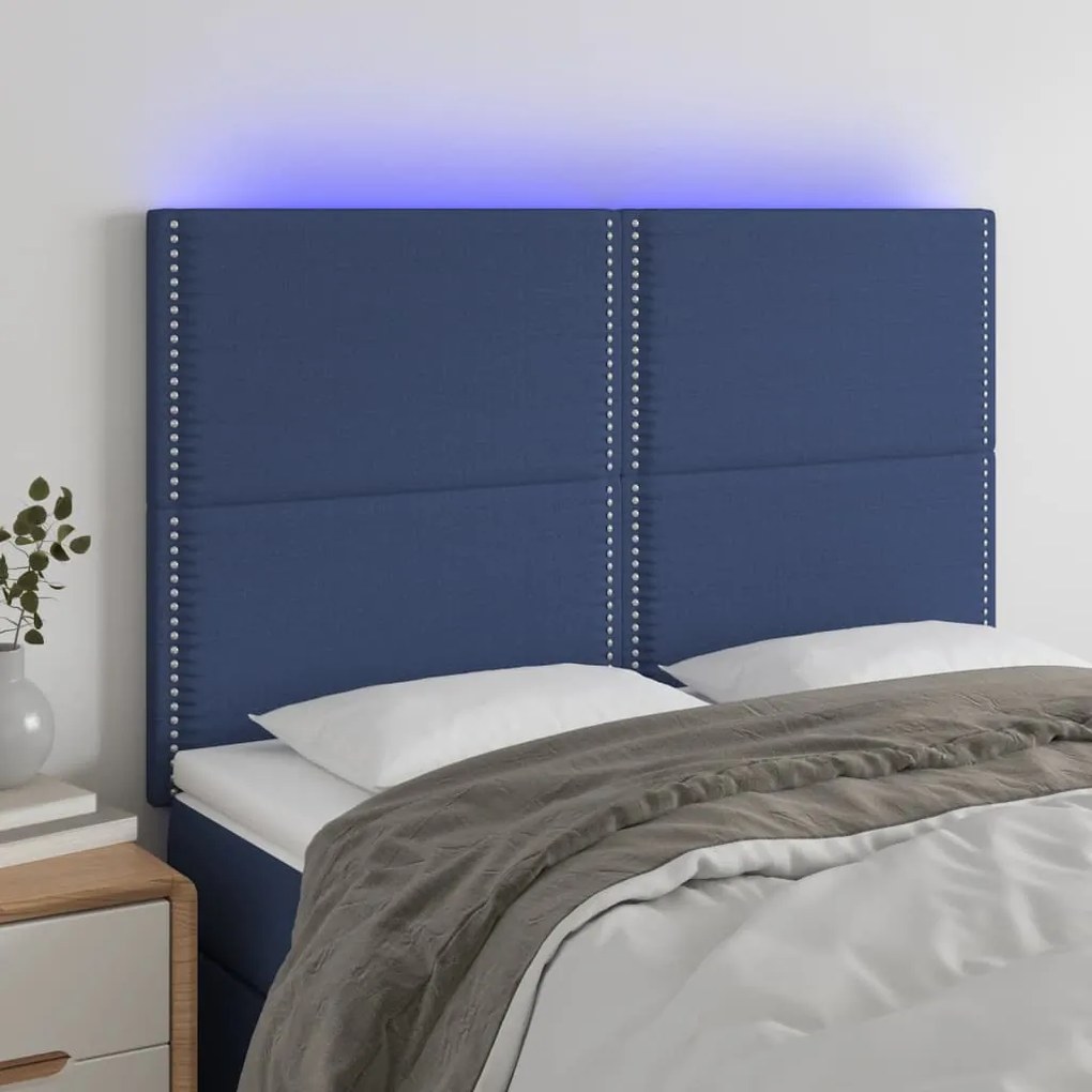 Testiera A Led Blu 144x5x118/128 Cm İn Tessuto /