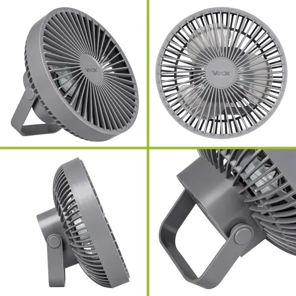 LED Ventilatore da tavolo ricaricabile con illuminazione a LED LED/2W/5V USB 2400 mAh grigio