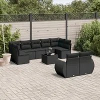 Set Divani da Giardino 10pz con Cuscini in Polyrattan Nero 3254162