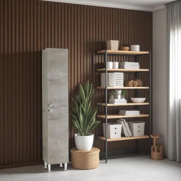 Colonna a terra Onda in melaminico 196h 2 ante Cemento Chiaro