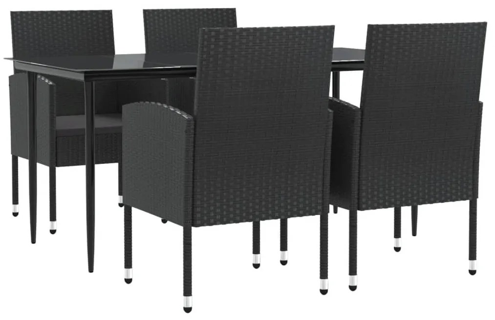 Set da pranzo da giardino 5 pz nero in polyrattan e acciaio