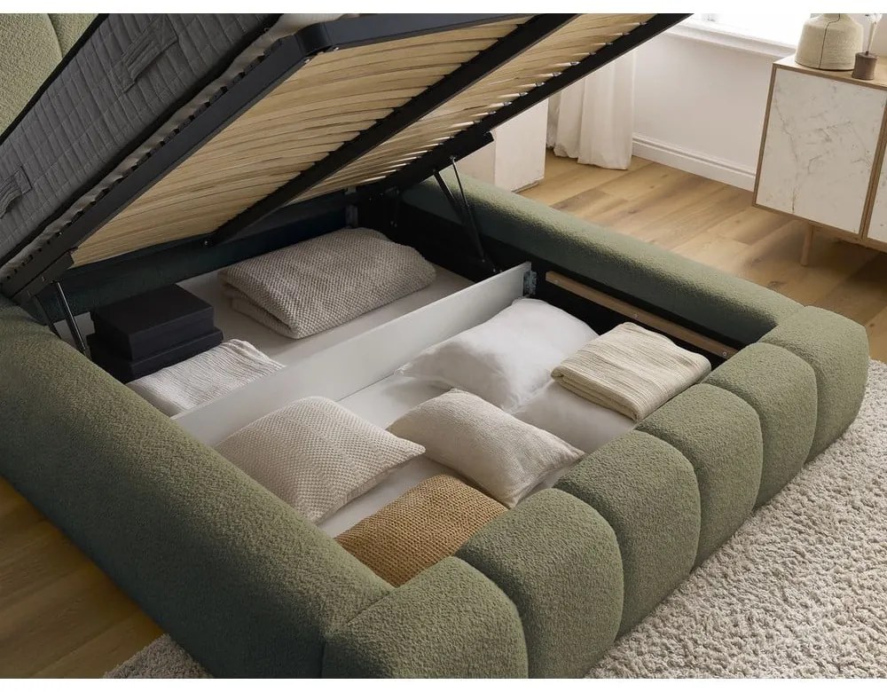Letto matrimoniale imbottito verde contenitore e rete inclusi 180x200 cm Denali - Bobochic Paris