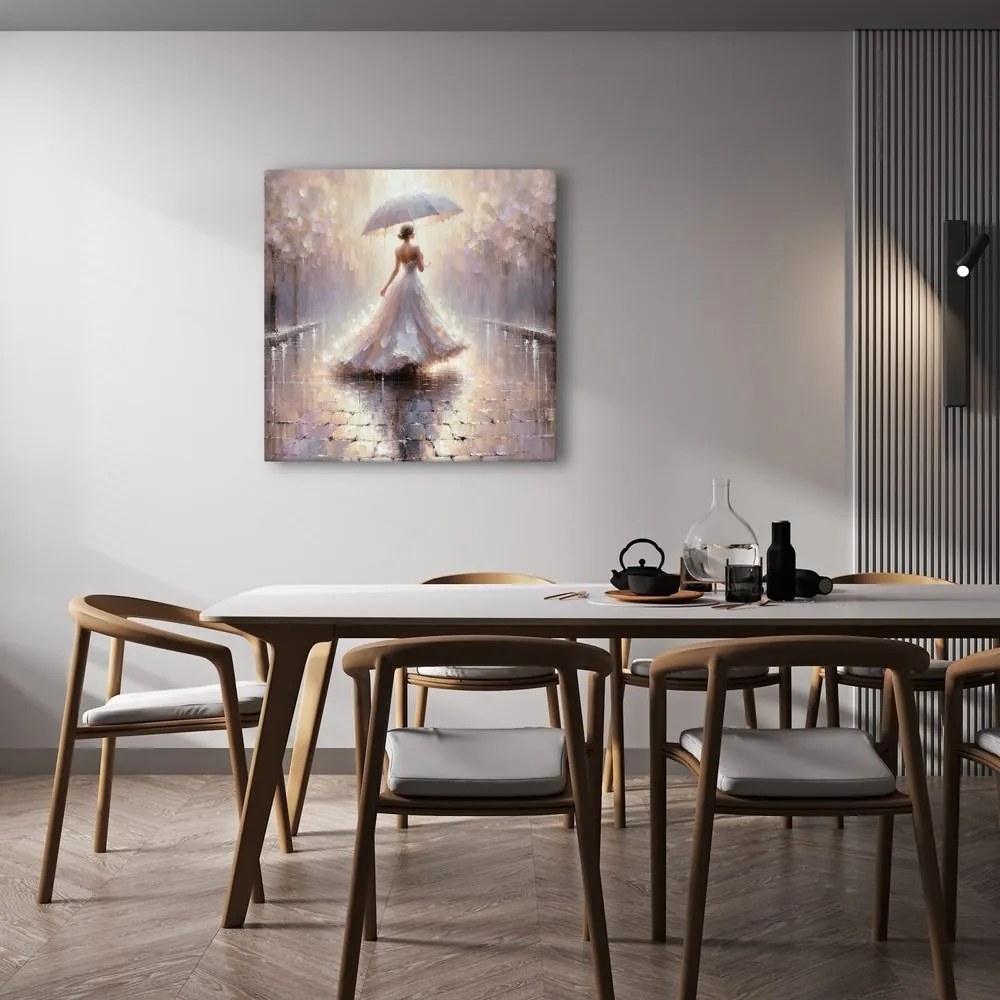 Quadro su tela – Donna che cammina sotto la pioggia