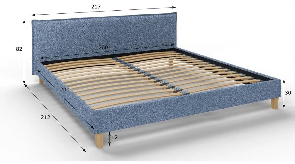 Letto matrimoniale imbottito blu con griglia 200x200 cm Tina - Ropez