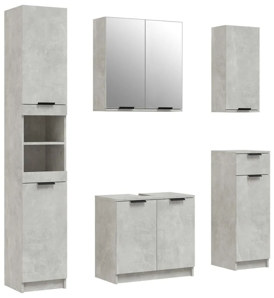 Set mobili da bagno 5 pz grigio cemento in legno multistrato