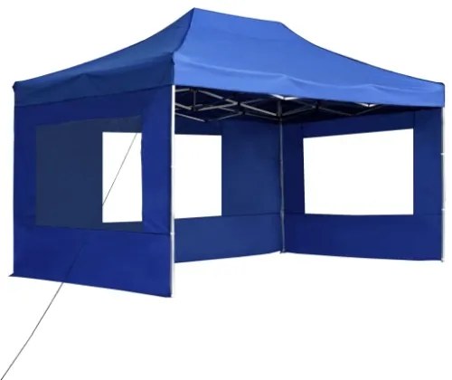 Gazebo Professionale Pieghevole Pareti Alluminio 4,5x3m Blu