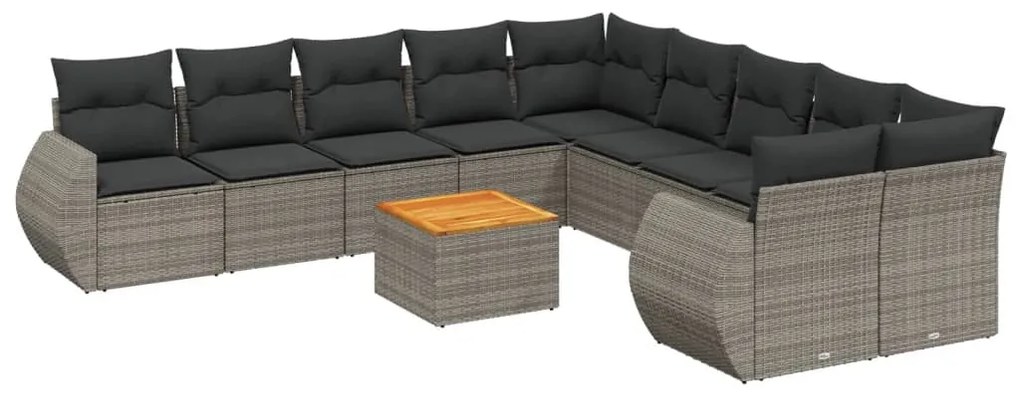 Set Divani da Giardino 11 pz con Cuscini in Polyrattan Grigio