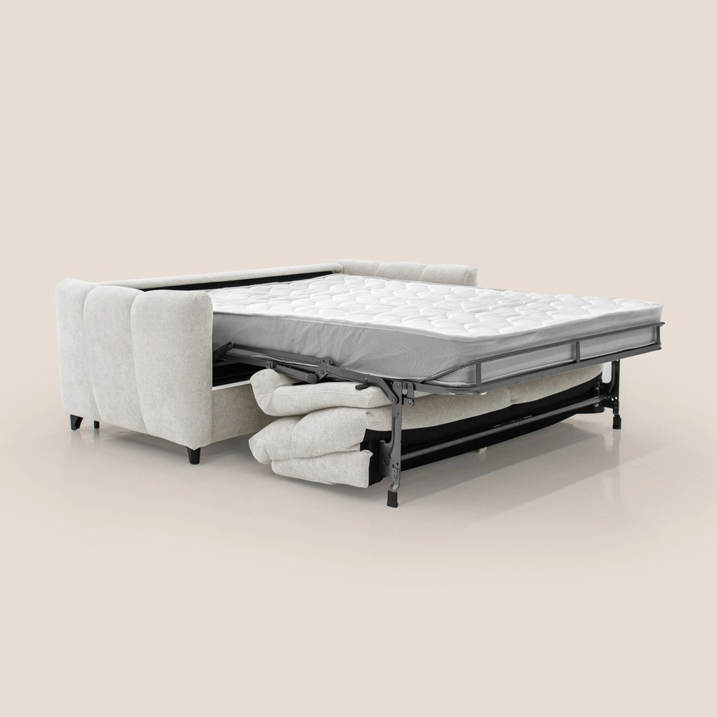 Peonia divano letto scandinavo con materasso H18 cm e morbido e alto schienale in tessuto Bouclé impermeabile T07 bianco