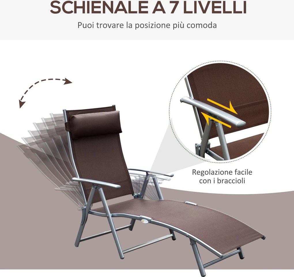 Lettino Prendisole Relax Reclinabile Pieghevole Telaio in Metallo Marrone 137x63.5x100.5 cm...