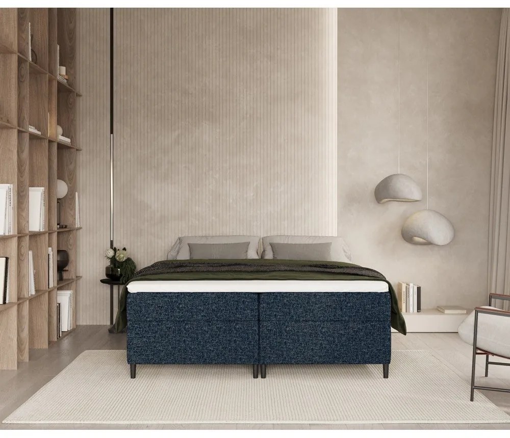 Letto boxspring blu scuro con contenitore 140x200 cm Araya - Maison de Rêve