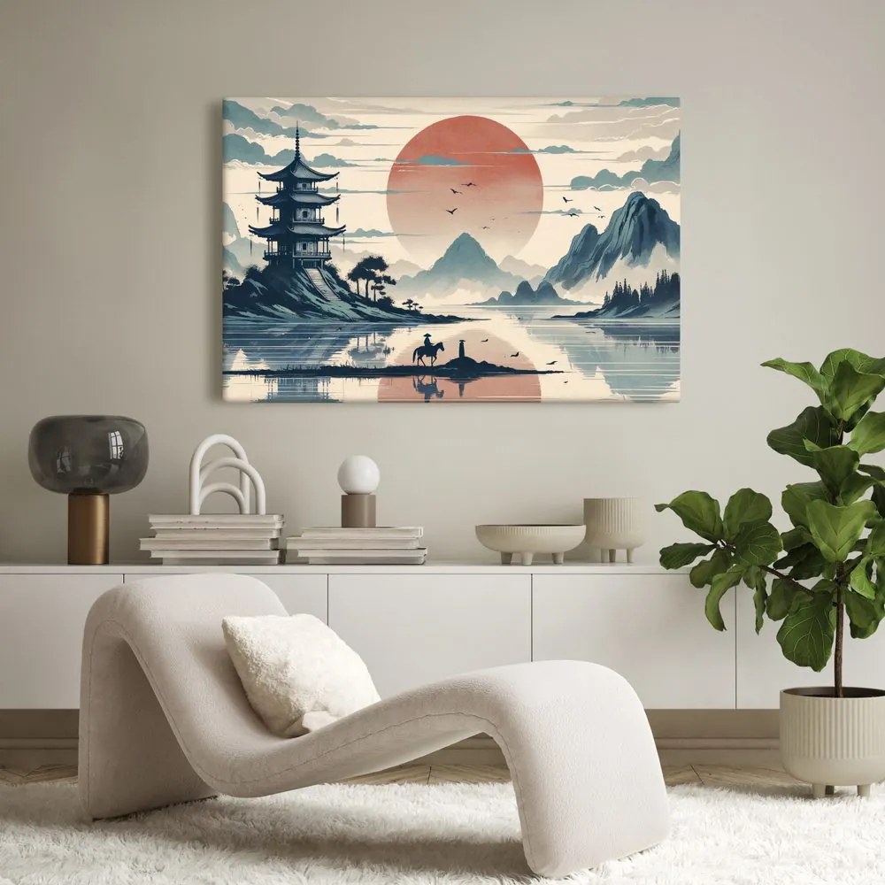 Quadro su tela – Paesaggio giapponese con cavaliere