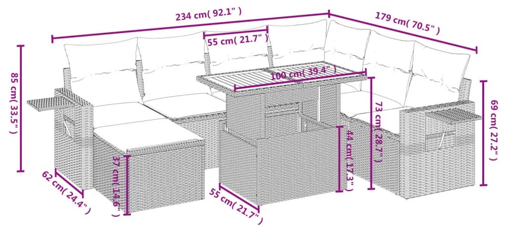 Set divano da giardino 8 pz con cuscini grigio in polyrattan